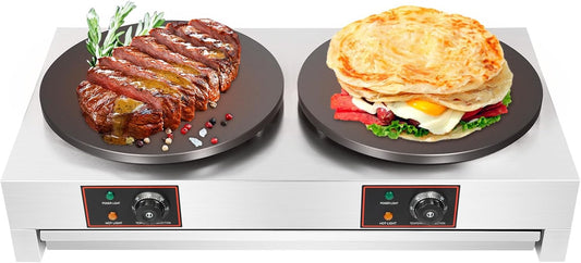 Electric Non-StickPancake Machine, 2 Large Capacity Table Non-Stick Pancake Koli Electromechanical Baking Pan, Stainless Steel Adjustable Temperature, Used in Restaurants, Concession Stores