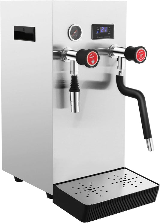 110V 2500W Commercial Milk Frother,8L/ 2.1Gal Full-Automatic Steam Boiling Water Frothing Machine with LED Display, Milk Foam Maker for Coffee Shop, Milk Tea Shop, Bars