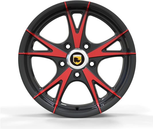 RHINO 15X5 5X4.5 Black+Red Face Aluminum Trailer Wheel