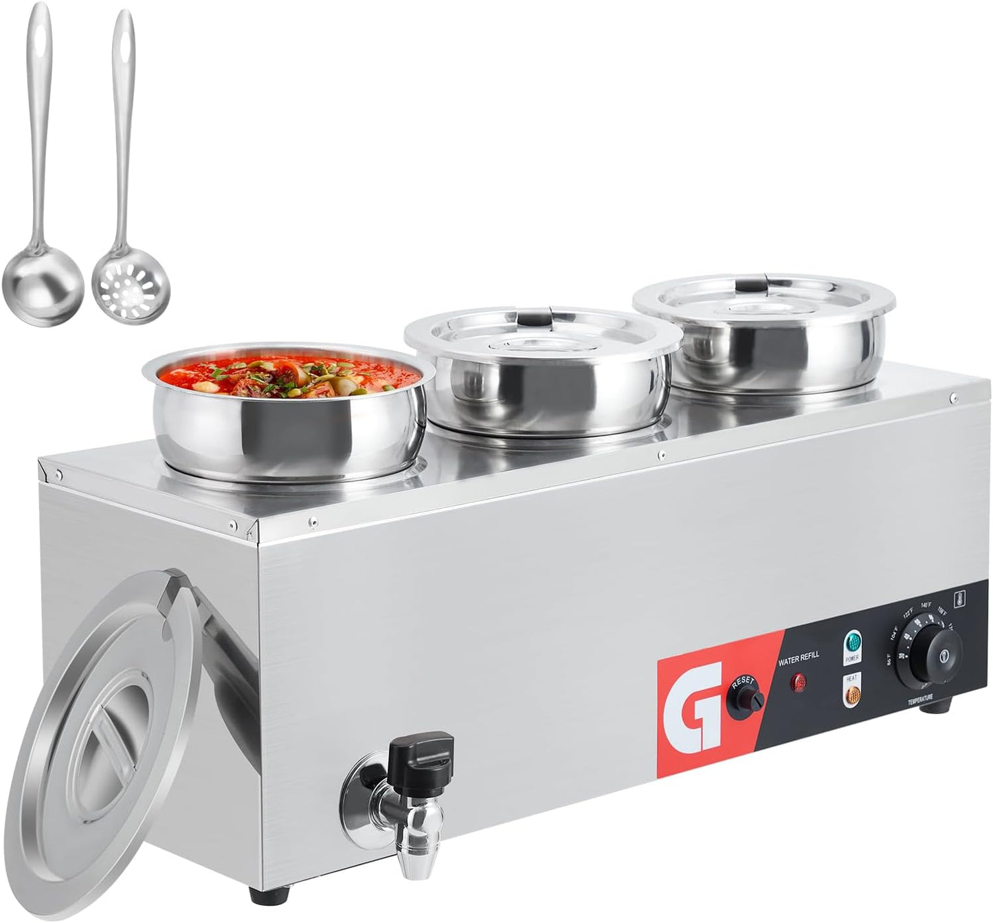 ExploreHorizon Commercial Soup Warmer 3x4.2QT- Stainless Steel Buffet Bain Marie, 86-185℉ Adjustable Temp, Anti-Dry Burn, Reset Button, 1200W Electric Food Warmer for Restaurant