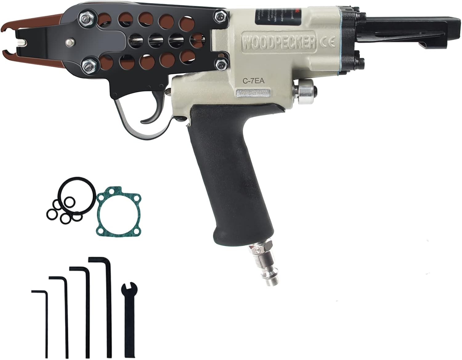 Woodpecker C-7EA 15 Gauge 3/4-Inch 7.0-8.0mm Closure Diameter Pneumatic Auto Feed Hog Ring Piler C Ring Tool C Ring Gun for Fencing, Seat Cover