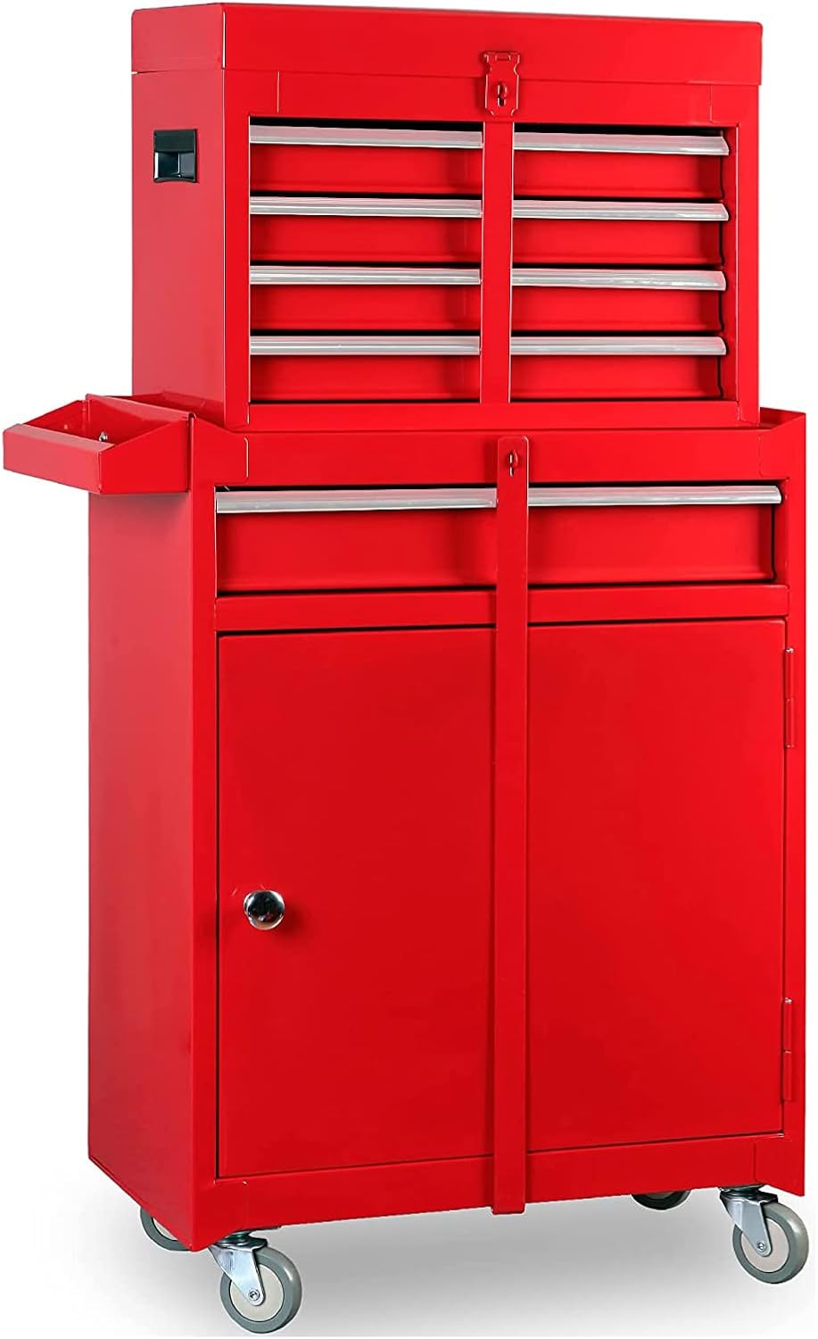 ROAD DAWG ATBT1204D-Red Torin Rolling Garage Workshop Tool Organizer: Detachable 4 Drawer Tool Chest with Large Storage Cabinet and Adjustable Shelf, Red
