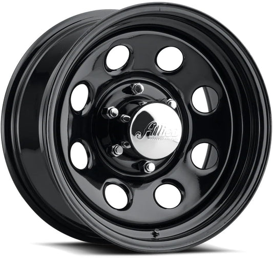 Allied Wheel 82B Black Soft 8 15X7 6X5.5, 3.75"BS, Durable Gloss Black Finish Steel Wheel for Cars and Light Trucks, Chrome Cap Included, Protective E-Coating