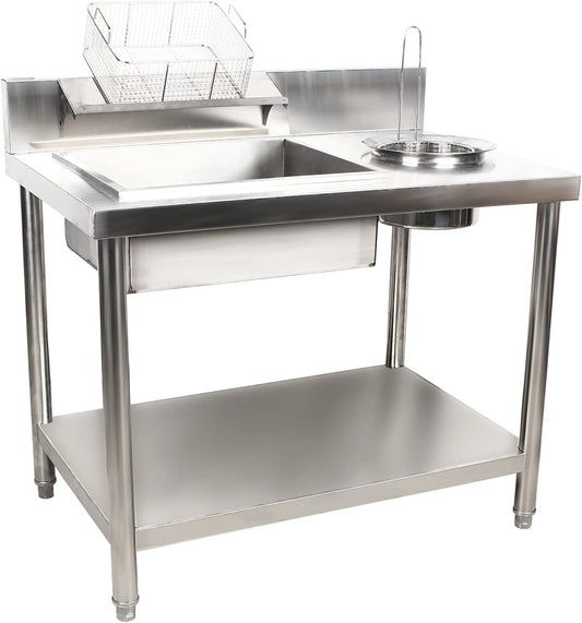 YIYIBYUS XM-GF-1000 Fried Chicken Breading Table, 19.95kg Commercial Manual Station Fry Food Stainless Steel Work Table Silver