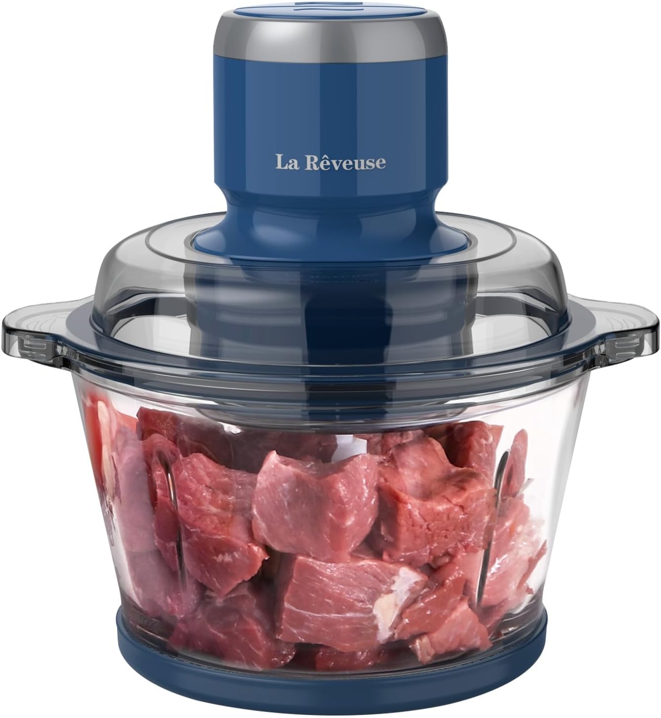 La Reveuse Food Processor,Electric Food Chopper with 7-Cup (1.7L) Glass Bowl, 4 Bi-Level Blades for Chopping,Grinding,Mincing,Whisking,Meal Prep,300W,Blue