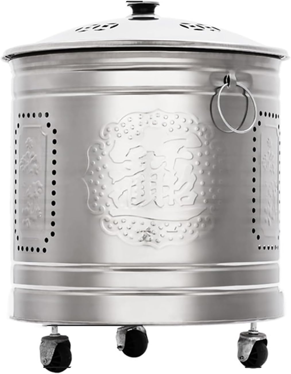 Topjia Stainless Steel Incinerator,Garden Incinerator with Wheels,Burn Barrels for Outside for Burning Trash,Fire Pit for Yard Patio and Backyard(48cm\/19in, Silver)