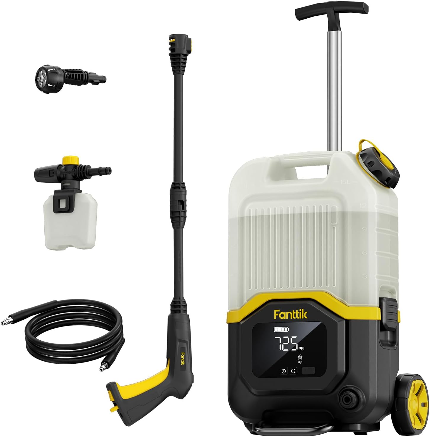 Fanttik NB8 Ultra Cordless Pressure Washer w/4.0 Gal Tank, Max 725PSI Electric Power Washer with 5-in-1 Nozzle, 20FT Hose, Adjustable Pressure, Power Cleaning for Car Washing, Patio