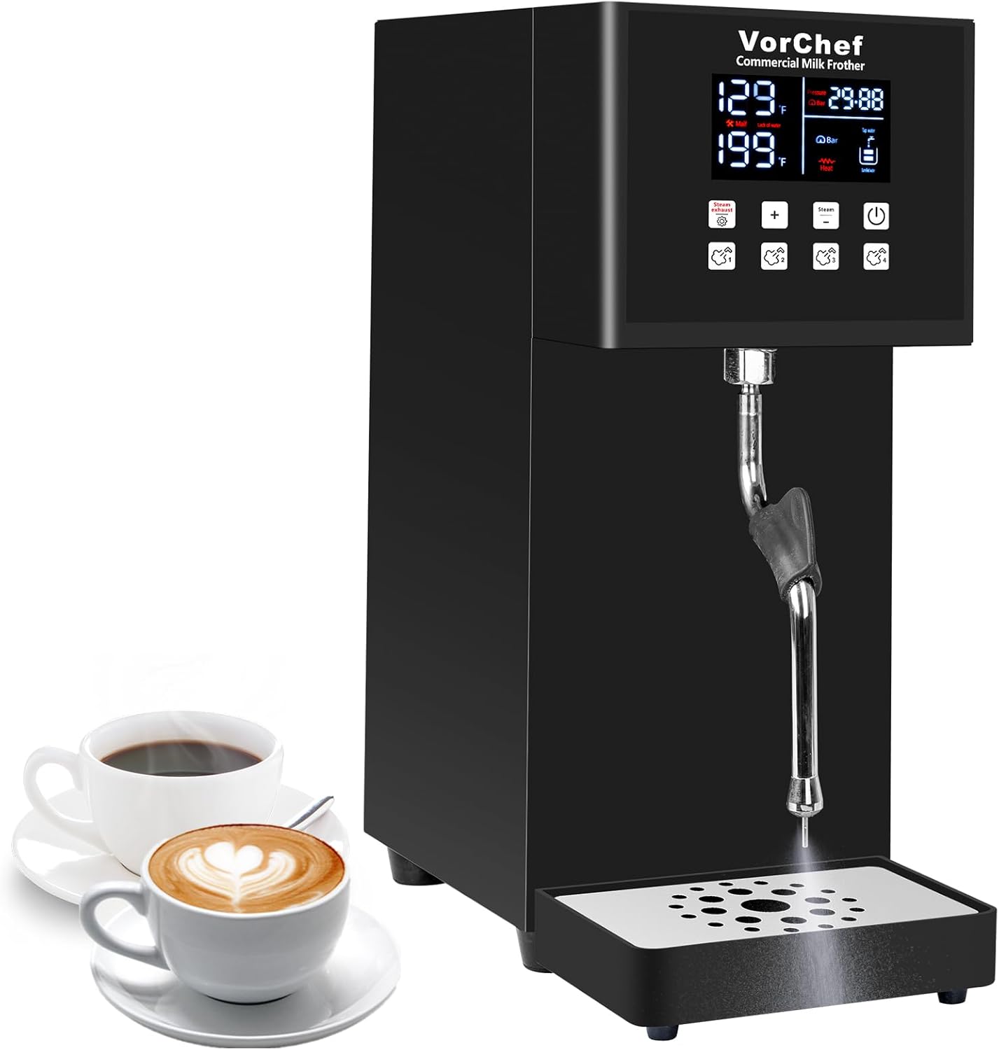 Commercial Milk Frother, 2200W 110V Automatic Steam Machine Electric Steam Milk Frothing Machine Coffee Milk Foam Machine Steamer with LED Display for Tea Coffee Shop