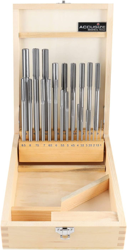 Accusize Industrial Tools 1-13 mm by 0.5 mm High-speed Steel Chucking Reamer Set in a Fitted Case, Set of 25 Pieces, 5500-SB00