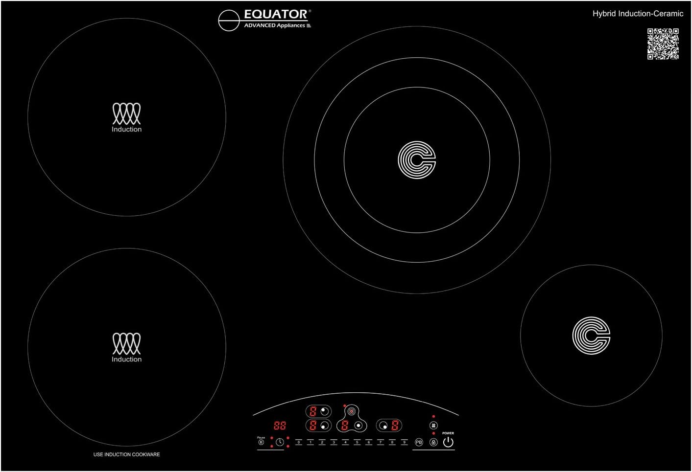 Equator 30-inch Electric Hybrid Cooktop with 2 Induction & 2 Ceramic Burners Dual Cooking Modes for Flexible, Fast, and Efficient Cooking Sleek Built-in Design