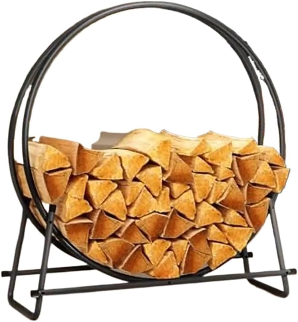 Firewood storage rack Circular Firewood Rack 41in Indoor Outdoor Steel Storage 400lbs Capacity Easy Assembly Ideal Airflow Black Wood Holder Organized