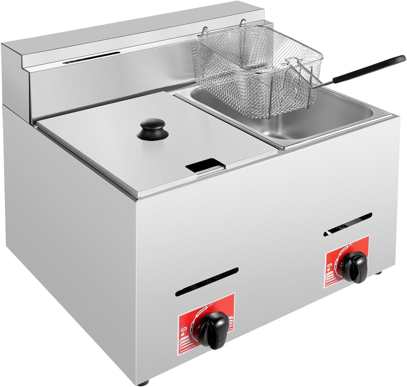 12L Commercial 2 Basket Countertop Gas Fryer Deep Fryer Propane LPG Stainless Steel Deep Fryer Turkey Fryer Double Deep Fryer Countertop Fryer for Home Kitchen Restaurant