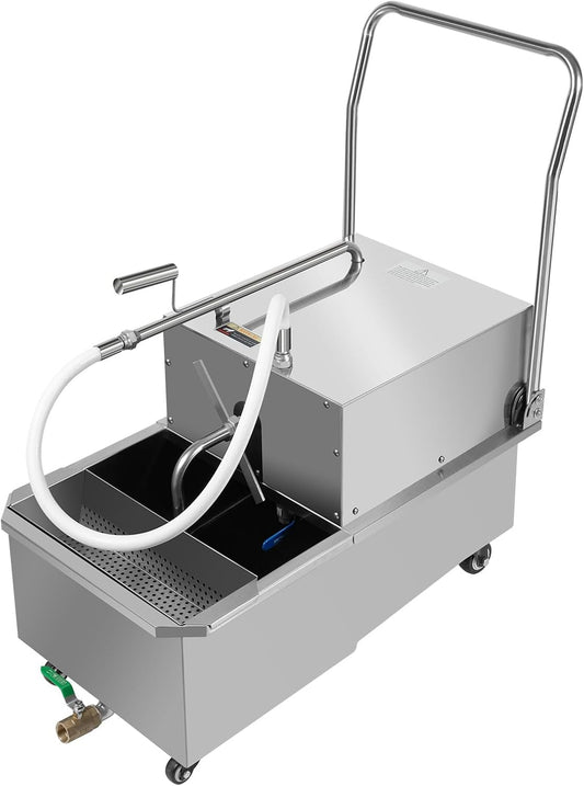 55 L /14.5 Gal Commercial Mobile Fryer Filter Machine/Oil Filter Truck, 550W Deep Fryer Oil Filter, Fryer Filter Frying Oil Filtering System for Supermarket Restaurant Canteen