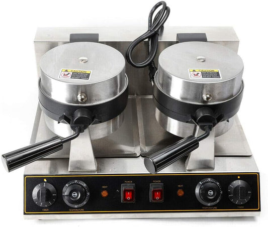 GUANG Commercial Waffle Maker, 2600W Double Head Stainless Steel Waffle Rotating Maker Machine Non-stick Round Waffle Cake Baker Pan