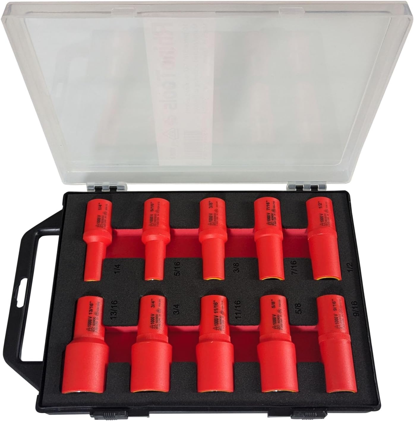 1000V VDE Insulated SAE Sockets | 10 Piece Set | 3/8" Drive