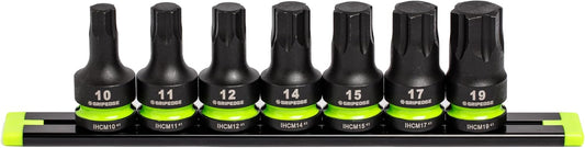 GRIPEDGE Tools | 7-PC - 1/2" Dr Short Metric Impact R.P.T. Hex Driver Set | Sizes 10, 11, 12, 14, 15, 17, 19 MM| Made With Cr-Mo Steel | Includes Premium Aluminum Socket Rail |