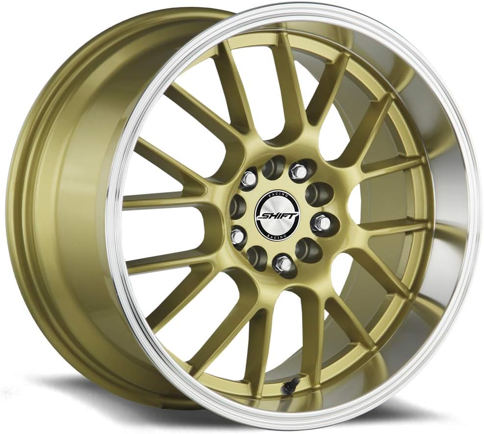 SHIFT WHEELS CRANK Custom Wheel - 17x7.5, 30 Offset, 5x114.3 Bolt Pattern, 73.1mm Hub - Gold with Polished Lip Rim