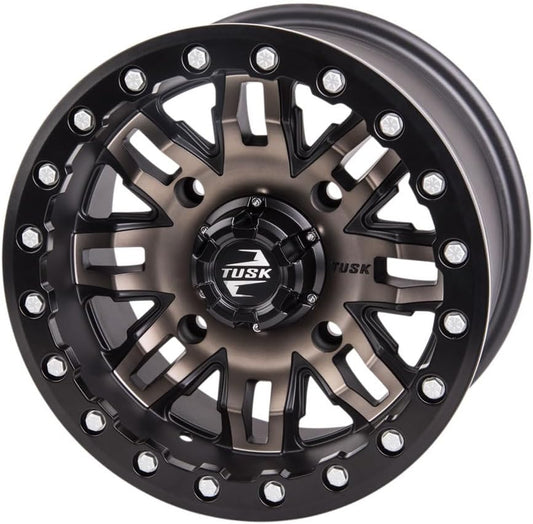 4/156 Tusk Teton Beadlock Wheel 14x7 5.0 + 2.0 Smoke/Black For Polaris Sportsman 570 Touring 2014-2025