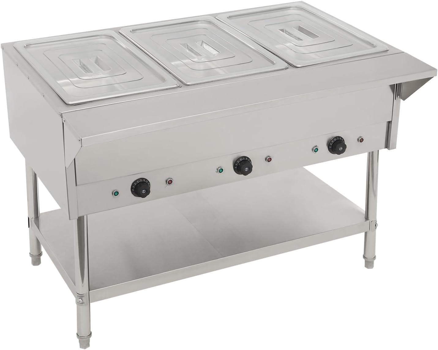 Commercial Electric Steam Table, 3-Pan Open Well Electric Stainless Steel Steam Table Food Warmer, Stainless Steel Steam Table, for Restaurant