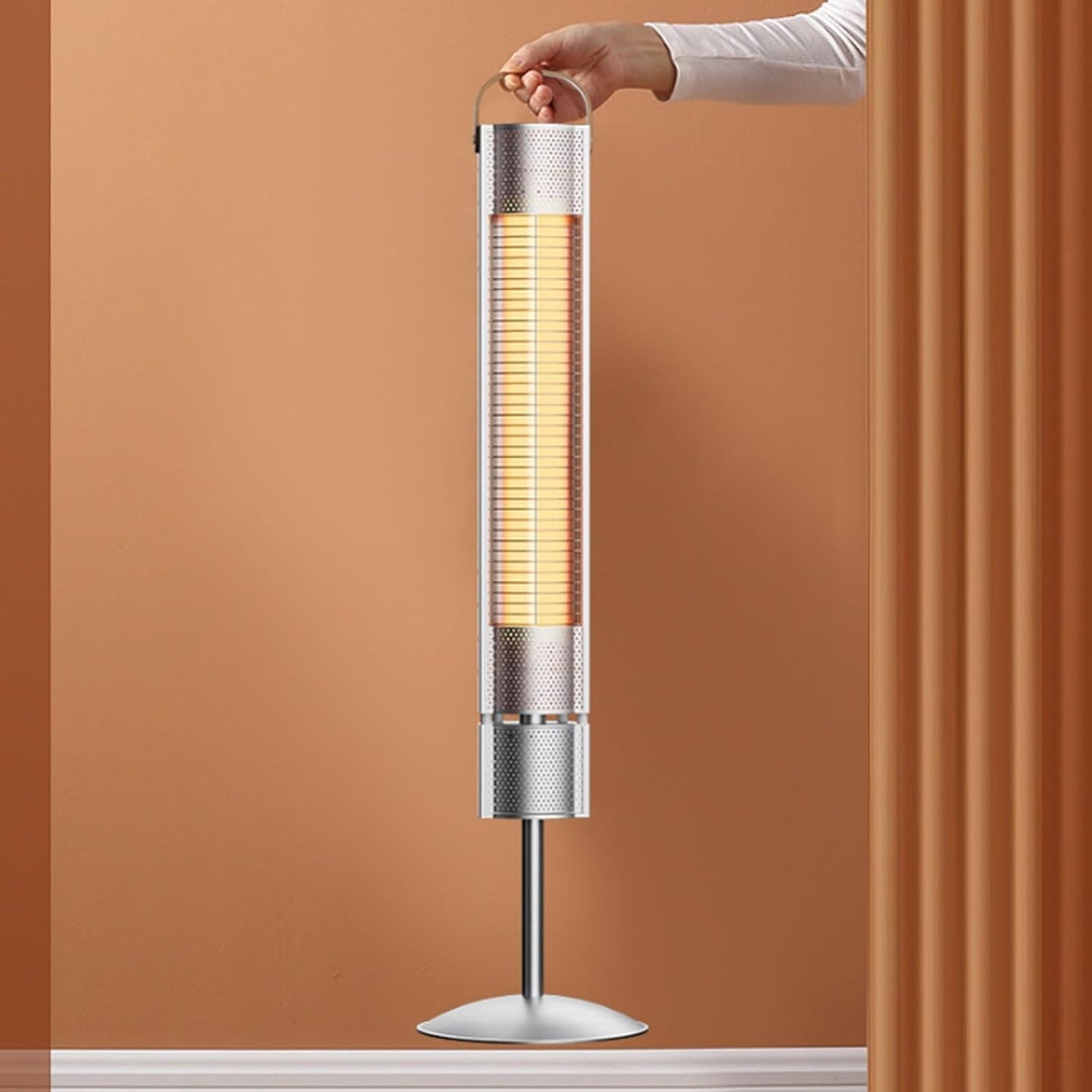 Electric Outdoor Heater, Portable Garage Heater with Base and Remote Control, Tip-over Protection, IP65 Waterproof, Aluminum Alloy Body, for Balcony Courtyard Gazebo