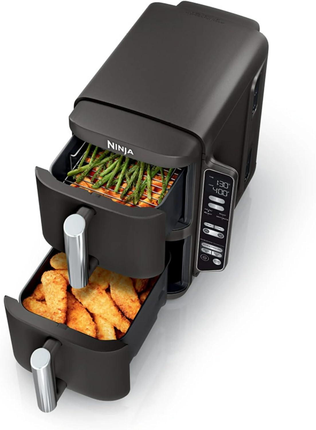 Ninja DoubleStack 8 Qt Air Fryer, 4-in-1 Dual Basket, Space-Saving Stackable Design, Smart Finish Sync, Match Cook, Nonstick Crisper Plates, Easy Clean, Dishwasher Safe, Rapid Heating, Family Size