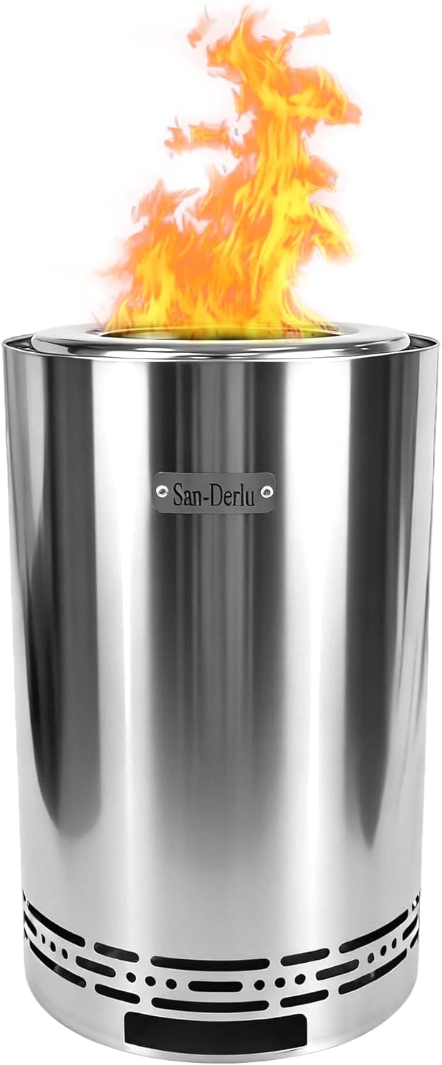 9.2 inch Smokeless Fire Pit, Smokeless Stove for Camping, Outdoor and Patio, Fueled by Wood Pellets or Firewood，Sliver