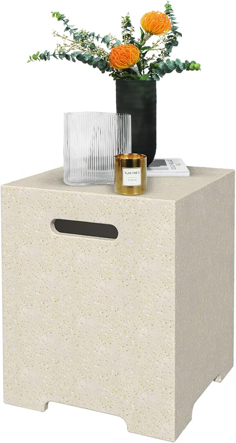 UPHA Propane Tank Cover for Propane Fire Pits, Suitable for Standard 20 Gallon Propane Tanks, Concrete Hideaway Tank Table with Side Handles,Square, Terrazzo Beige