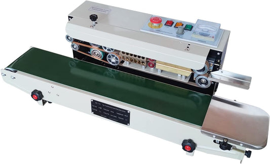 110V FR-770 Horizontal Continuous Sealing Machine Continuous Band Bag Sealer Machine with Intelligent Temperature Control for Bag Packaging 0.02-0.8mm Sealing Thickness