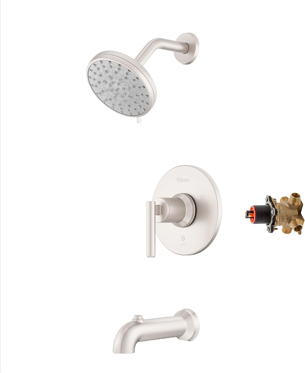 Pfister Capistrano Tub & Shower Trim Kit, Valve and Cartridge Included, 1-Handle, Spot Defense Brushed Nickel Finish, 8P8WS2CSOSGS