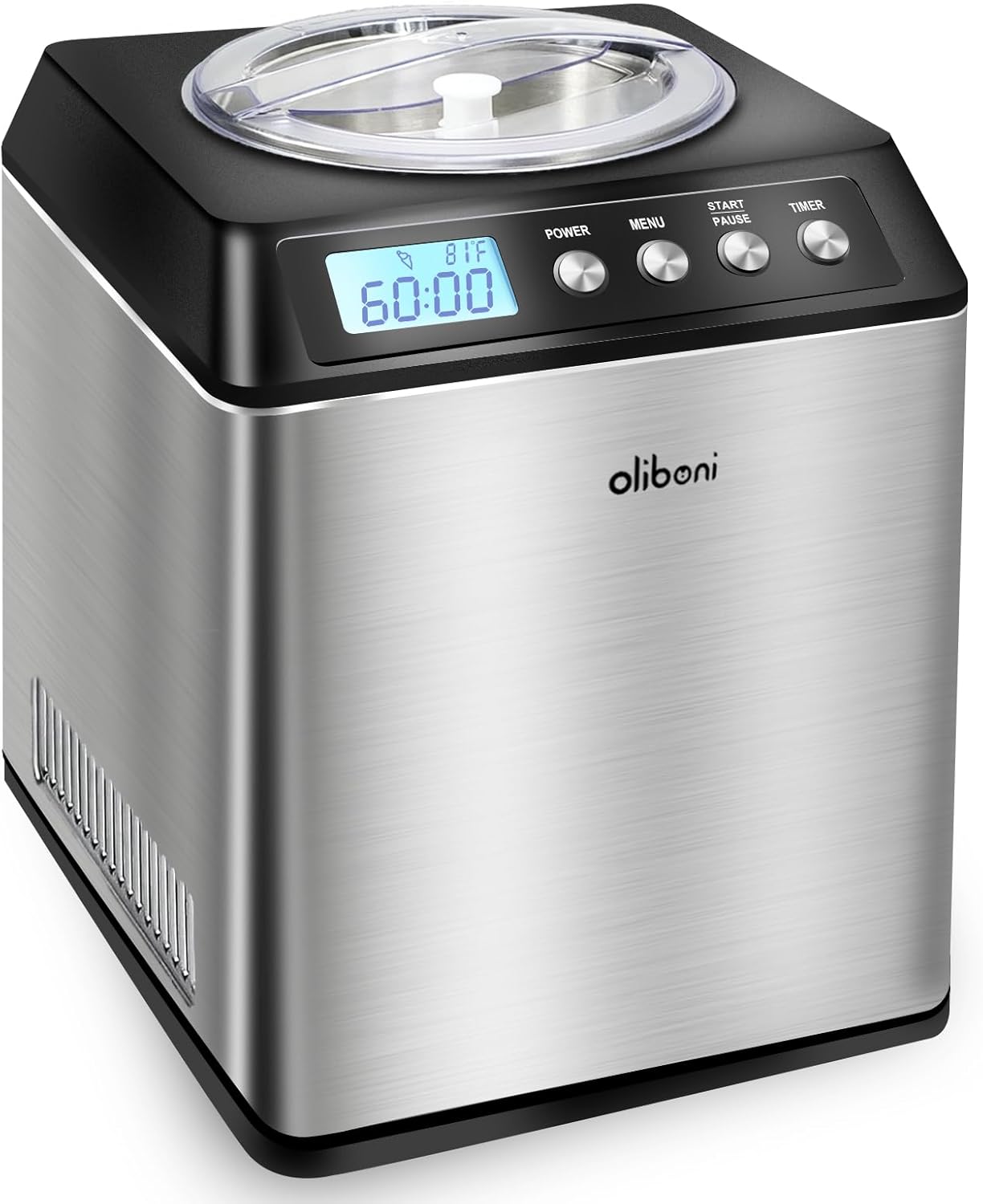 2.6 Qt Ice Cream Maker with Compressor, LCD Digital Display & Timer, No Pre-freezing, Countertop Gelato Makers, Automatic Ice Cream Machine for Homemade Use, Stainless Steel, 10-year-Warranty