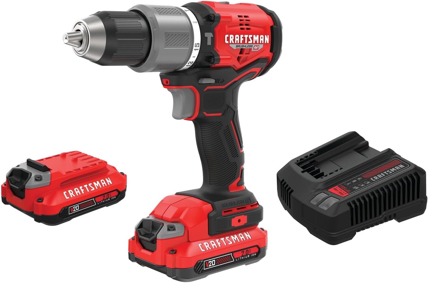 CRAFTSMAN V20 Cordless Hammer Drill Kit, 1/2 inch, 2 Batteries and Charger Included (CMCD732D2)