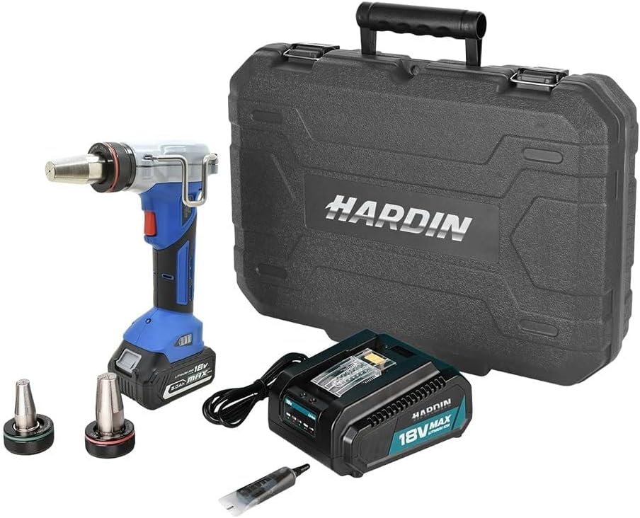 Hardin HD-8200 18V Cordless PEX-A Expansion Tool Kit – LockSeal Expansion Heads 1/2", 3/4", 1" – Lithium-Ion Battery, Charger, Carrying Case – Professional PEX Tubing Expansion System