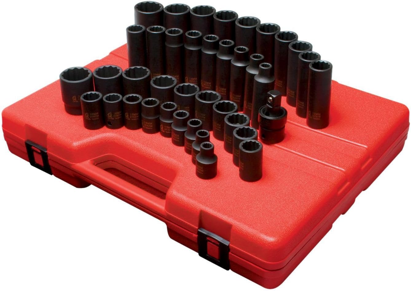 SUNEX TOOLS 2699 1/2-Inch Drive 12-Point Metric Master Impact Socket Set, 39-Piece
