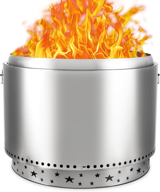 27 Inch Stainless Steel Smokeless Fire Pit, Outdoor Portable Smokeless Firepit, Low Smoke Firepit for Backyard Patio Garden Picnic Camping Bonfire