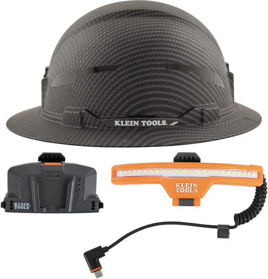 Klein Tools 80160 Hard Hat Set with Class E Nonvented Hard Hat, Rechargeable Wide-Beam Headlamp and Lithium-ion Battery, 3-Piece
