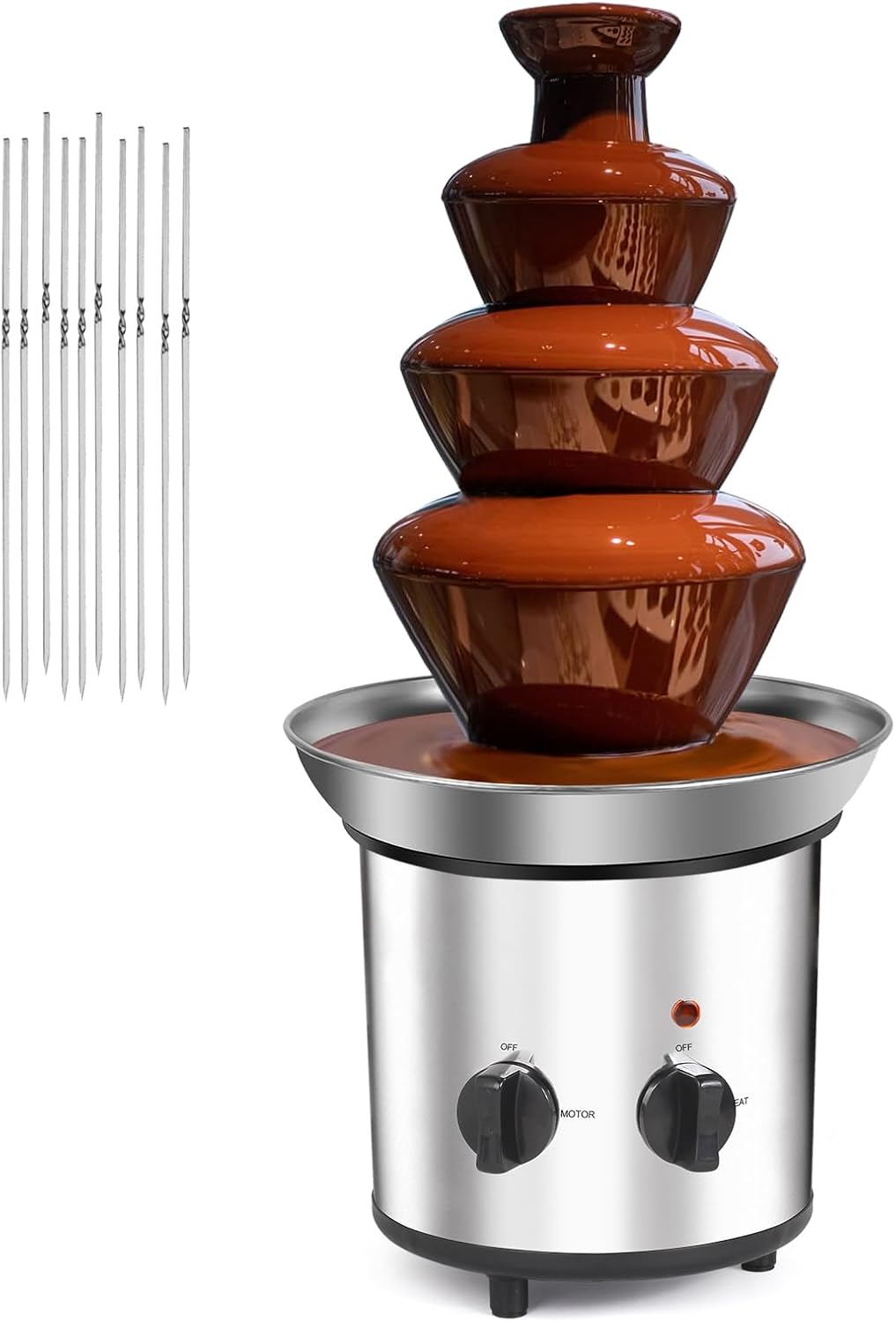 Chocolate Fountain Machine, 3.4 lbs 4-Tier Electric Chocolate Fondue Fountain Set with 10PCS Forks, Stainless Steel Cheese Fountain Melting Pot for Chocolate Candy, Ranch, Nacho Cheese