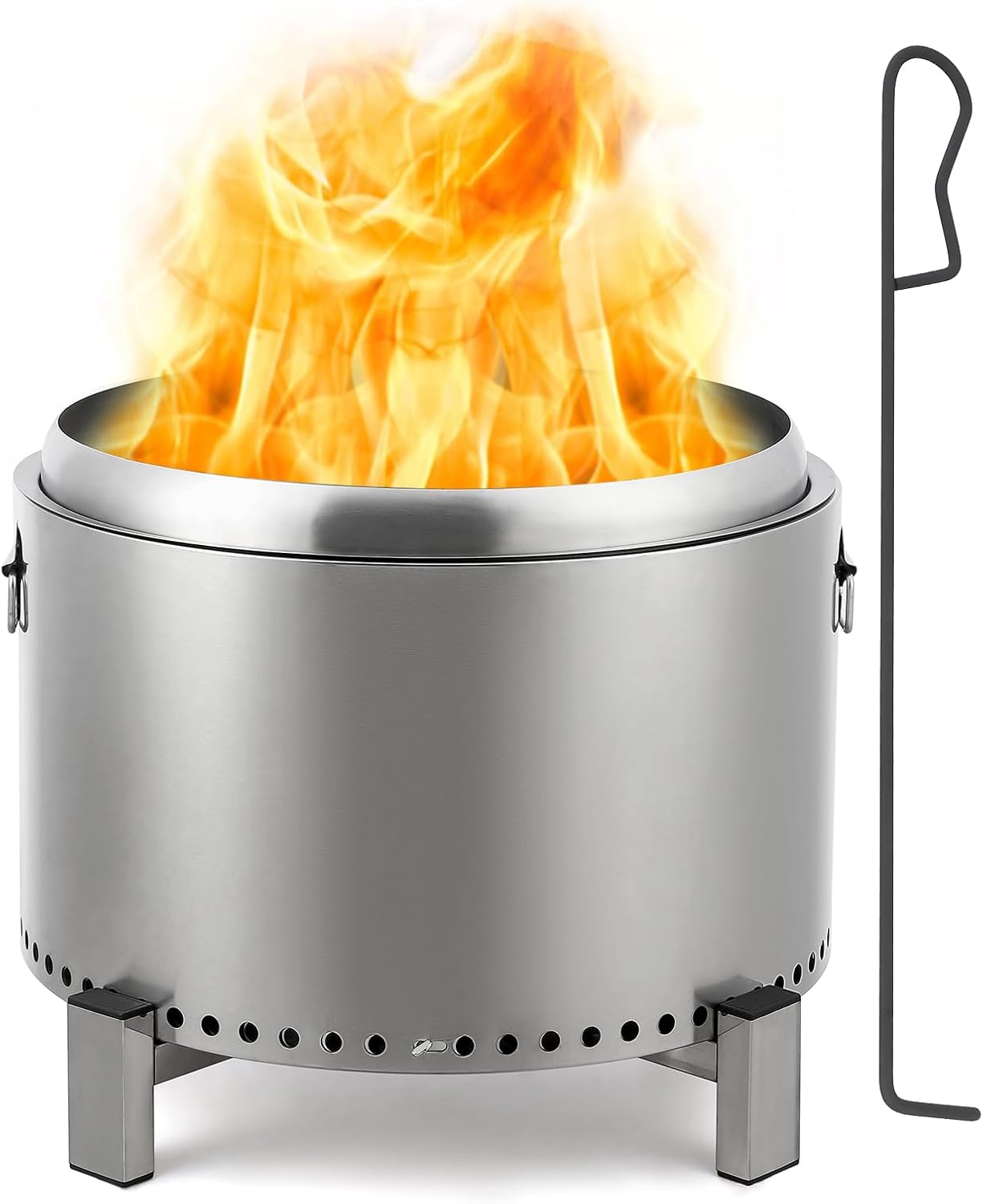 20.5Inch Stainless Steel Smokeless Outdoor Fire Pit, Burning Wood, Particles,Coal, Removable Stand and Ash Pan, Perfect for Bonfire, Camping, Picnic, Family Gatherings for Garden