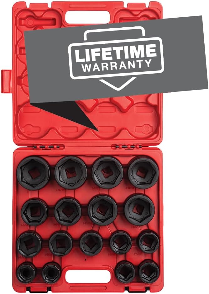 SUNEX TOOLS 4683, 3\/4 Inch Drive Heavy Duty Impact Socket Set, 17-Piece, SAE, 1"-2", Cr-Mo Alloy Steel, Radius Corner Design, Dual Size Markings, Heavy Duty Storage Case