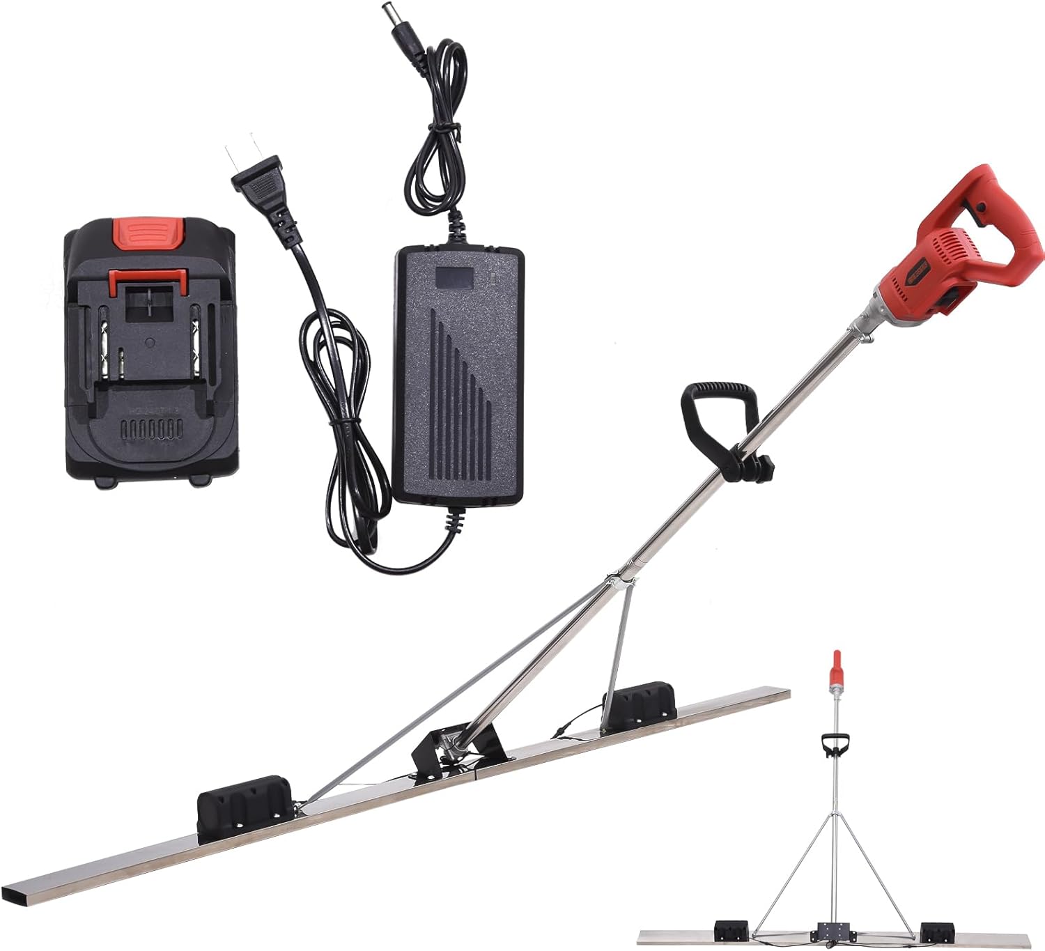 Power Concrete Screed Vibratory Kit Concrete Finishing Tool, Cordless Electric Screed Cement Finishing Vibrating Machin with 6ft Boards, Machine Head + Motor Concretes Surfaces Leveling Tamper Ruler