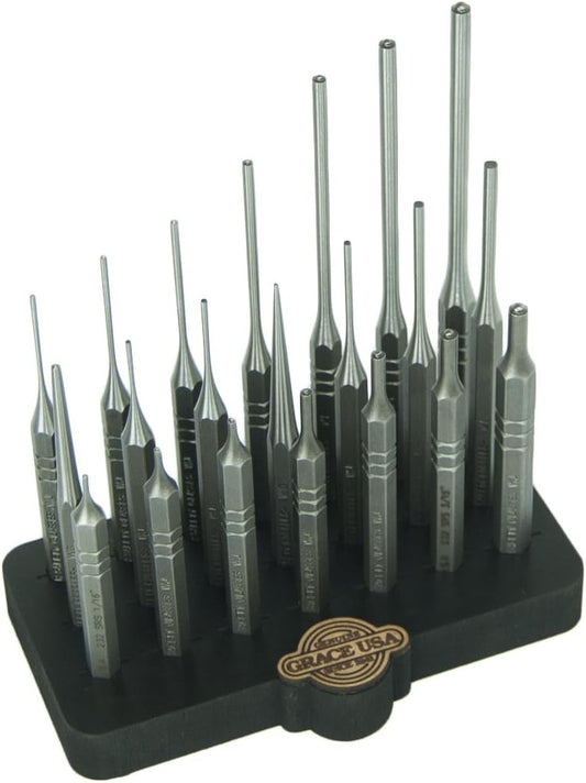 Grace USA - Steel Punch Set with Bench Block (21-Piece) - Gunsmithing - Steel Punches - 21 piece -Gunsmith Tools & Accessories