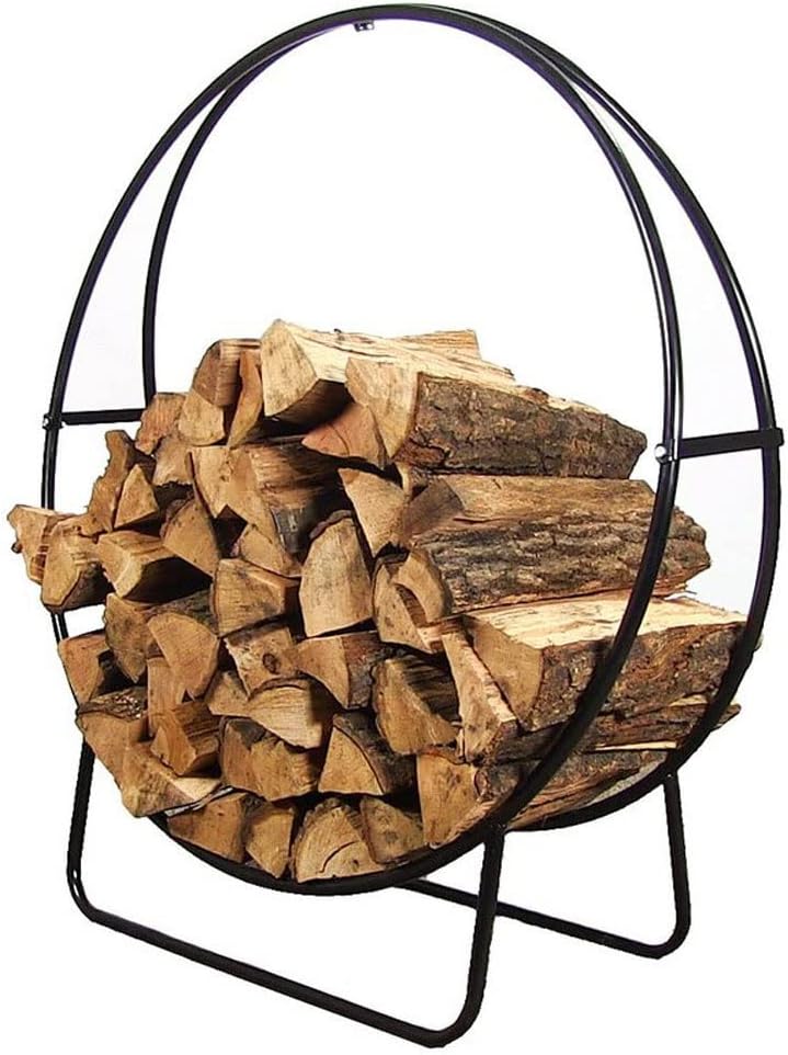 Firewood Log Rack Storage,Log Store Indoors, Log Store Firewood Rack Outdoor Firewood Log Hoop Black Powder Coated Steel Wood Rack for Firewood Lumber Storage Rack