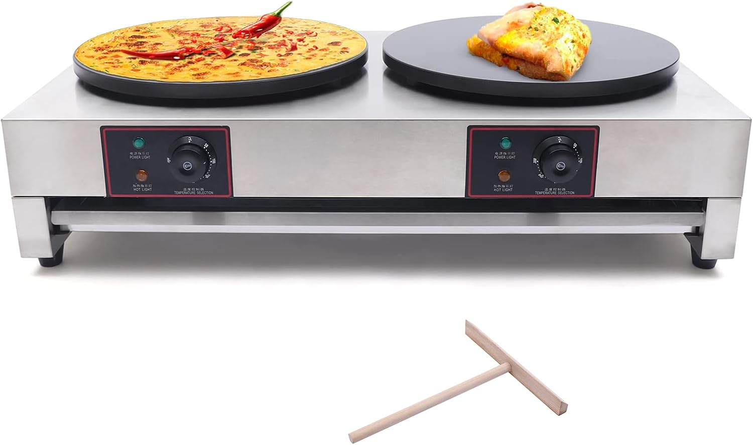 2-Burner Crepe Making Table Stove, Commercial Non-stick Pancake Machine Kitchen Adjustable Temperature Control, Automatic Pancake Pan For Stall Suitable For Kitchen, Dessert Shop, Convenience Store