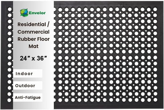 Envelor Anti Fatigue Rubber Floor Mat Non-Slip Restaurant Mat for Floors Bar Drainage Mat Doormat Utility Garage Home Slip Pool Entry 24 x 36 Inches