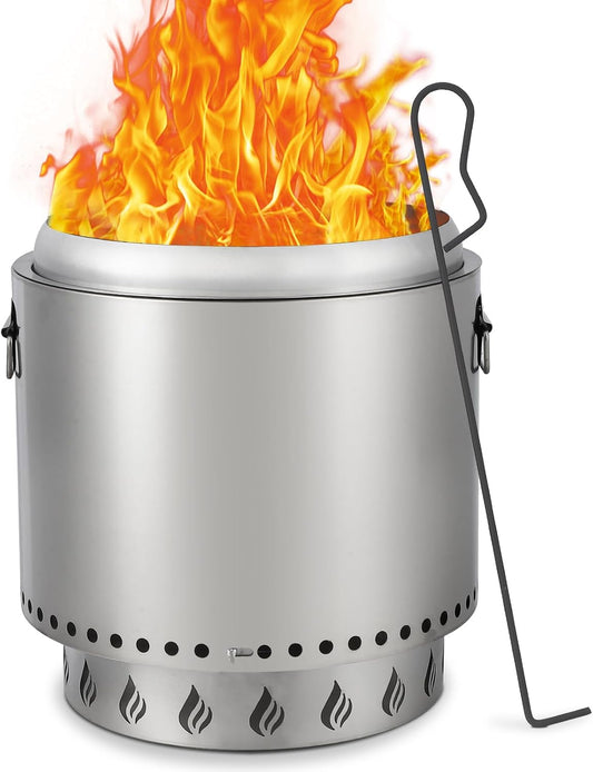 16.5" Smokeless Fire Pit with Stand, 304 Stainless Steel Portable Wood Burning Fireplace, Easy Ash Emptying & 360° Widespread Warmth, Ideal for Family Gatherings & Camping, 33" High Outdoor Fire Pit