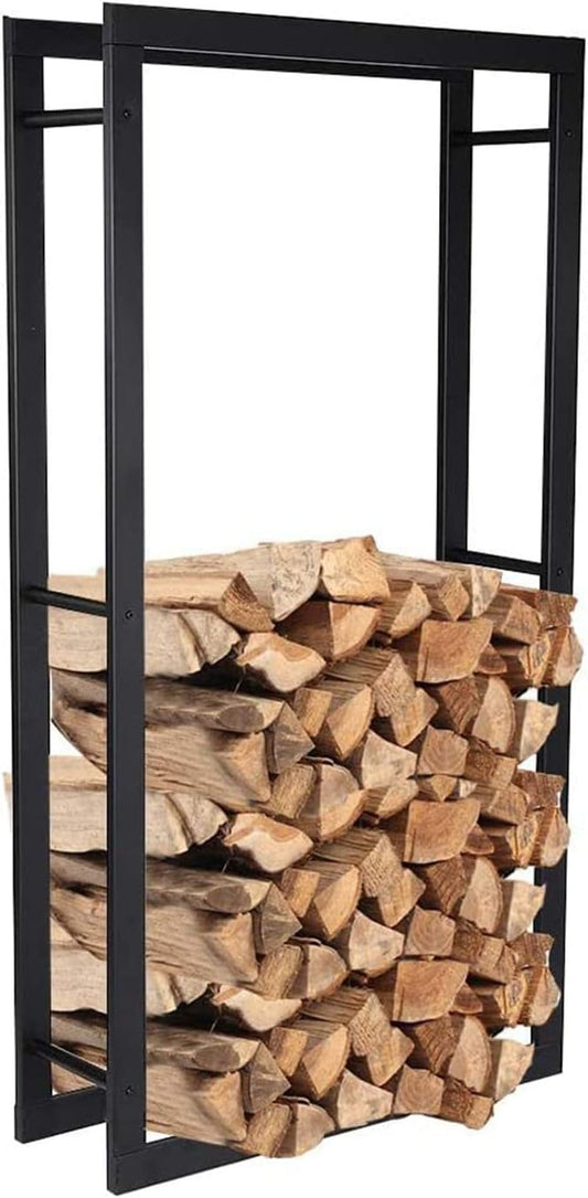 ZOCWJK Firewood Rack Heavy Duty Firewood Racks House-Shaped Firewood Log Storage Stacker Stand, Decorative Indoor Outdoor Fireplace Metal Firewood Storage Log Rack, Wood Storag(Black-60x25x150cm