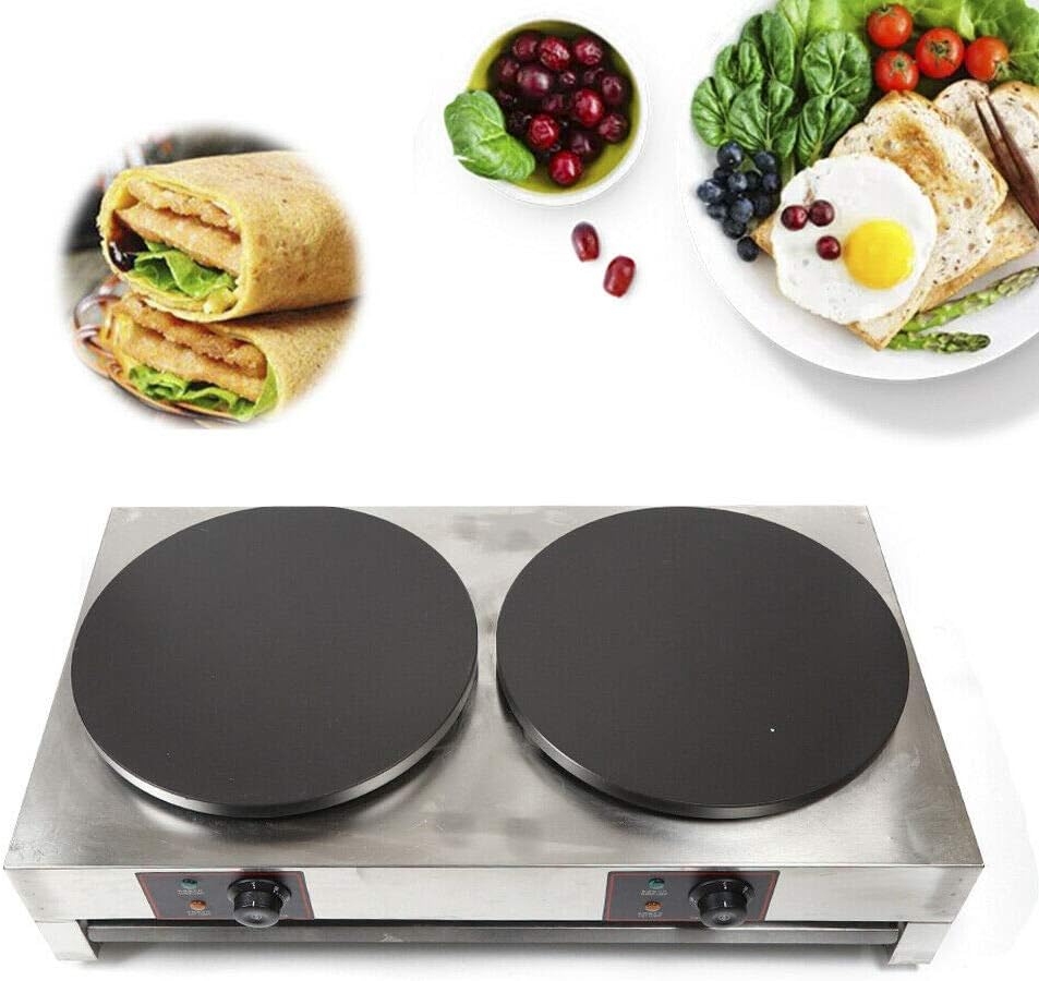 3KW+3KW 40cm Double Crepe Maker Heavy Duty Commercial Nonstick 110V Electric Ice Cream Corn Waffle Maker Iron Machine