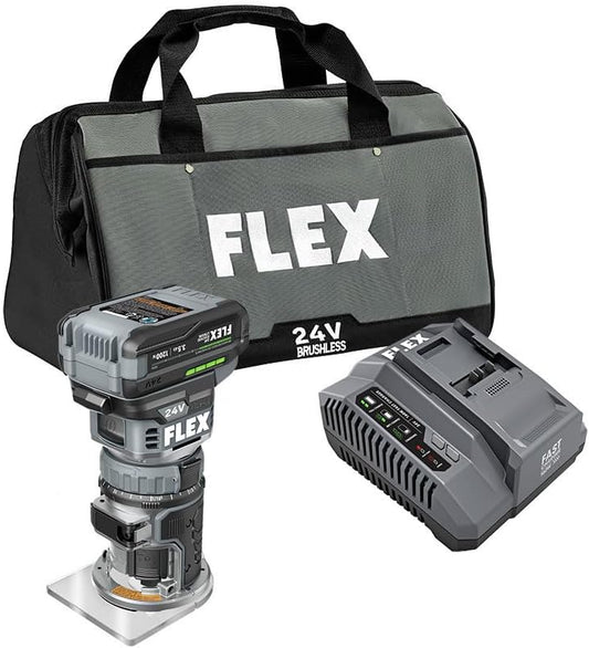 FLEX 24V Brushless Cordless 1.5 HP Trim Router Kit with 3.5Ah Stacked Lithium Battery and 160W Fast Charger - FX4221-1F