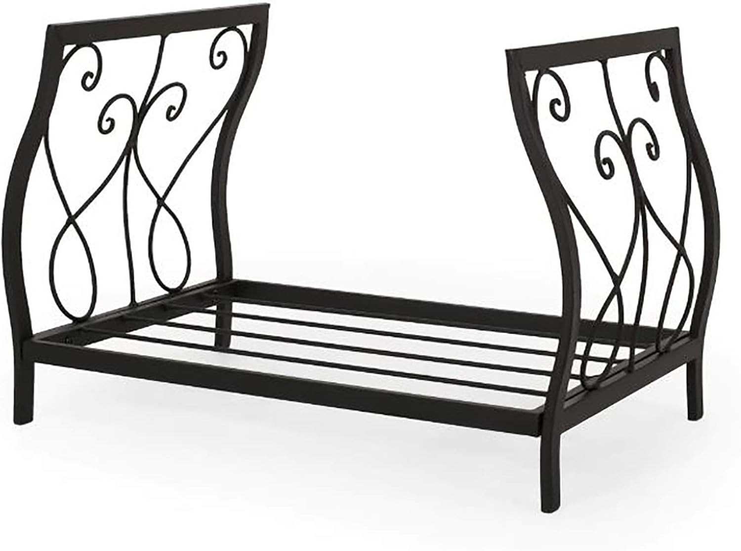 Small Firewood Log Rack with Scrolls, Powder-Coated Steel Wood Pile Shelf for Indoor/Outdoor, Backyard Logs Storage Holder 57cm(