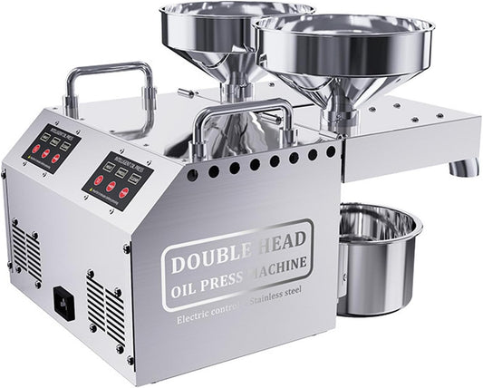 Electric Oil Press Machine with Double Oil Outlets, Cold/Hot Commercial Oil Press, Stainless Steel Automatic Oil Maker Machine, Oil Press Extractor Machine, for Home Kitchen Restaurant