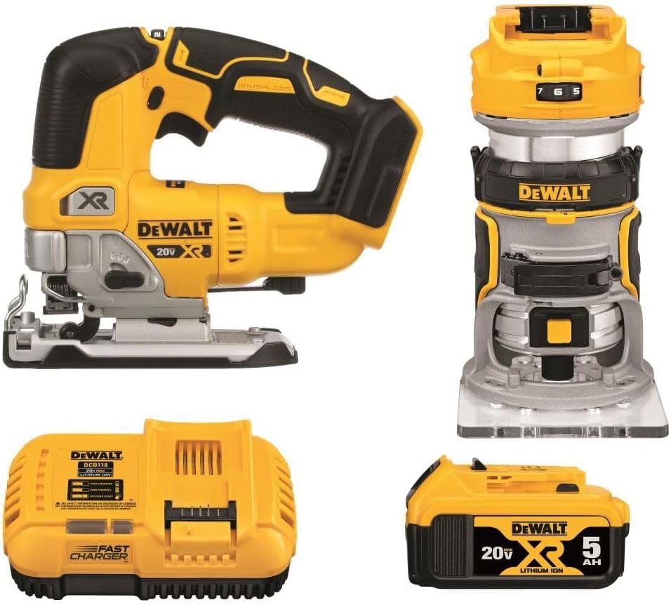 DEWALT 20V MAX Router Tool and Jig Saw, Cordless Woodworking 2-Tool Set with Battery and Charger (DCK201P1)